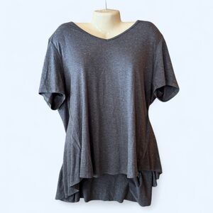 VOCAL Grey Short Sleeve V-Neck Top Covered in Rhinestones